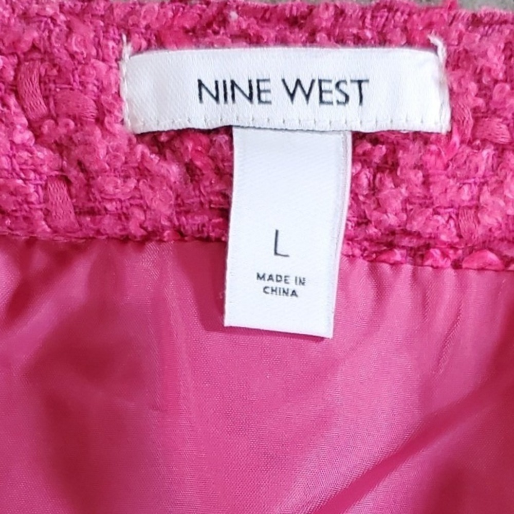 Nine West Womens Hot Pink Tweed Button Front Mini Skirt Size L Magenta Boucle - Picture 4 of 9